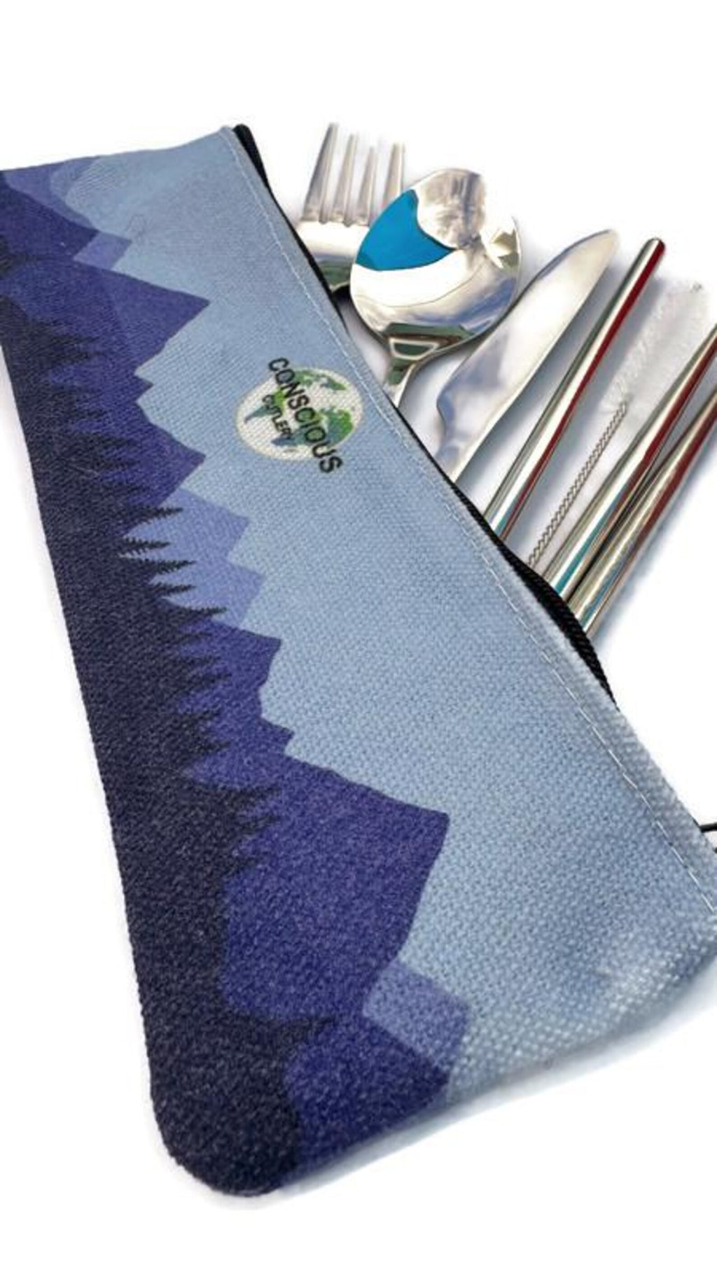 Blue Mountains Travel Cutlery Set w/ Cotton Linen Pouch 
