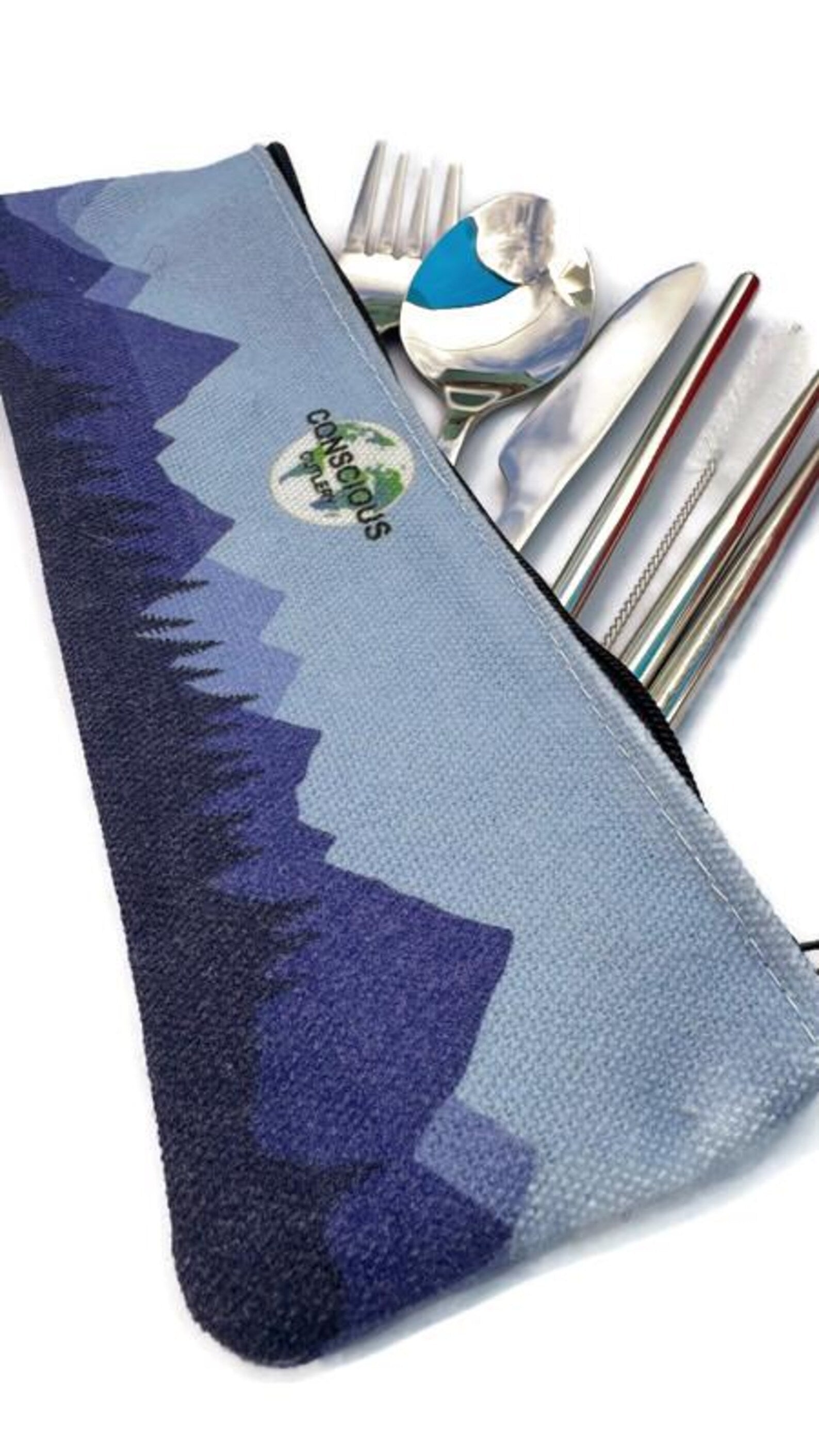 Blue Mountains Travel Cutlery Set w/ Cotton Linen Pouch 