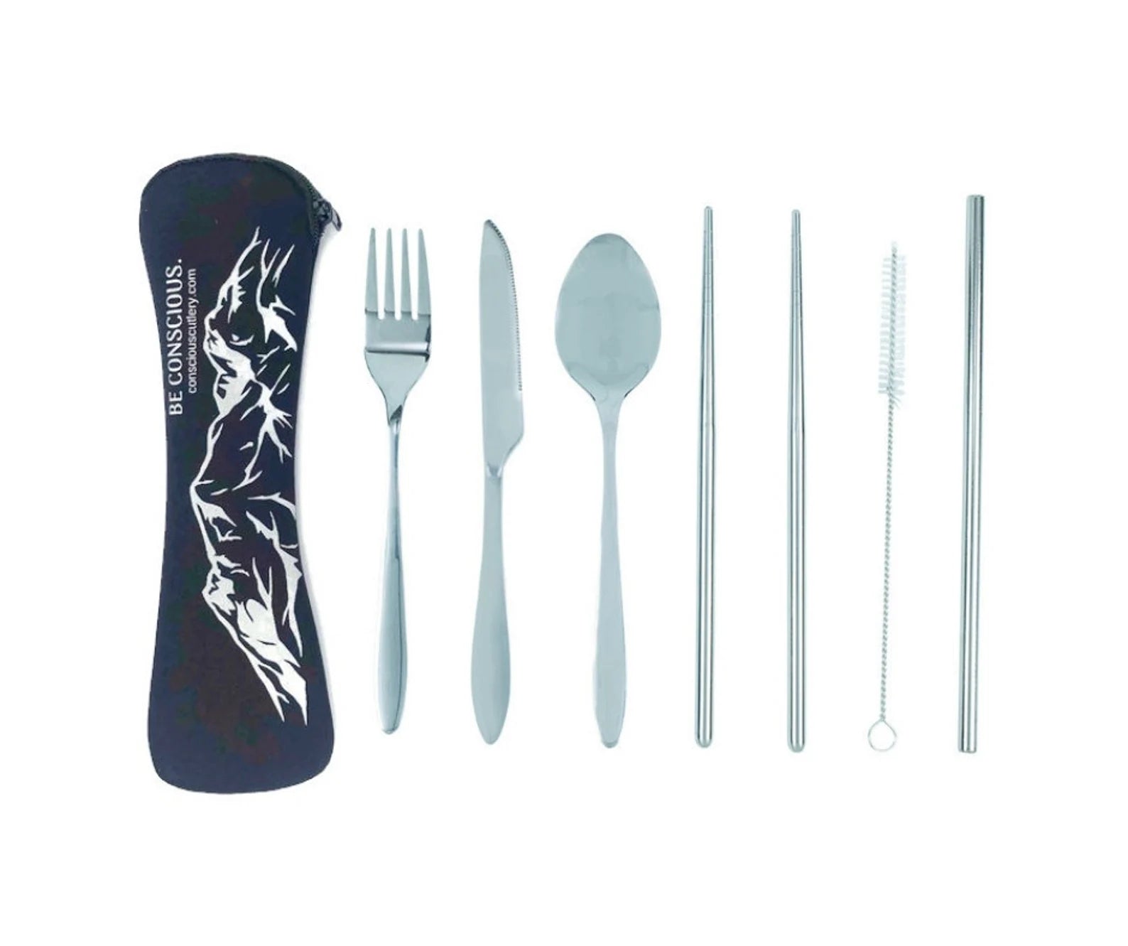 Black Mountains Travel Cutlery Set Limestone Neoprene Pouch