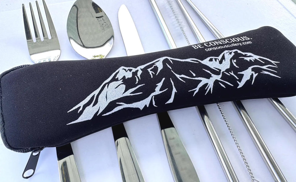 Black Mountains Travel Cutlery Set Limestone Neoprene Pouch