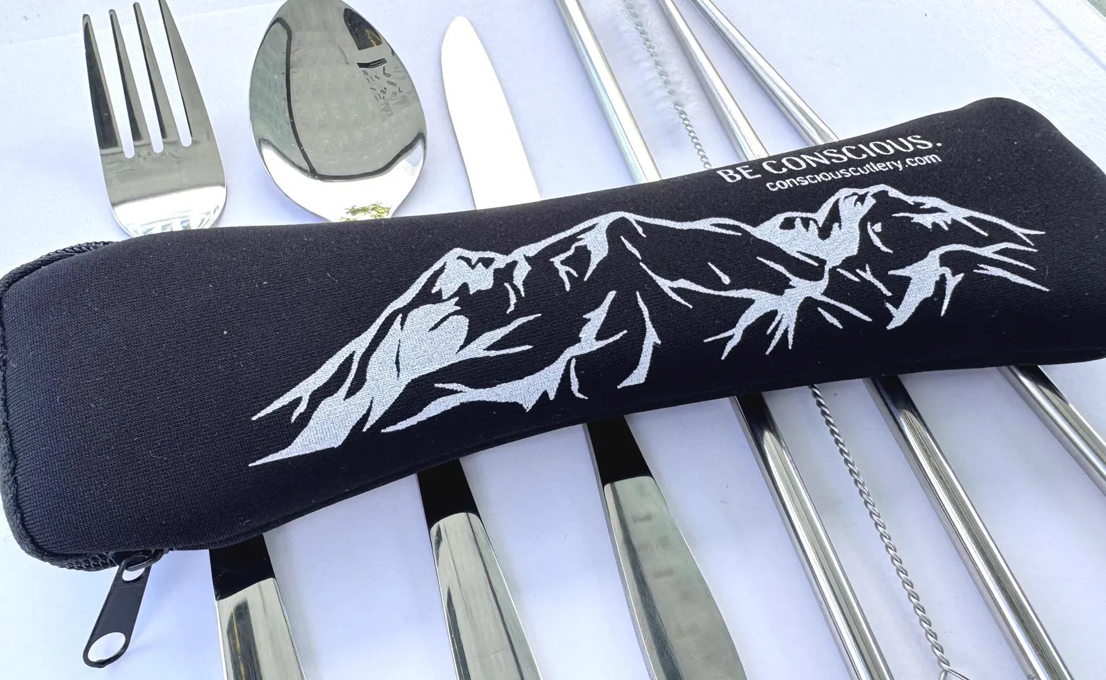 Black Mountains Travel Cutlery Set Limestone Neoprene Pouch