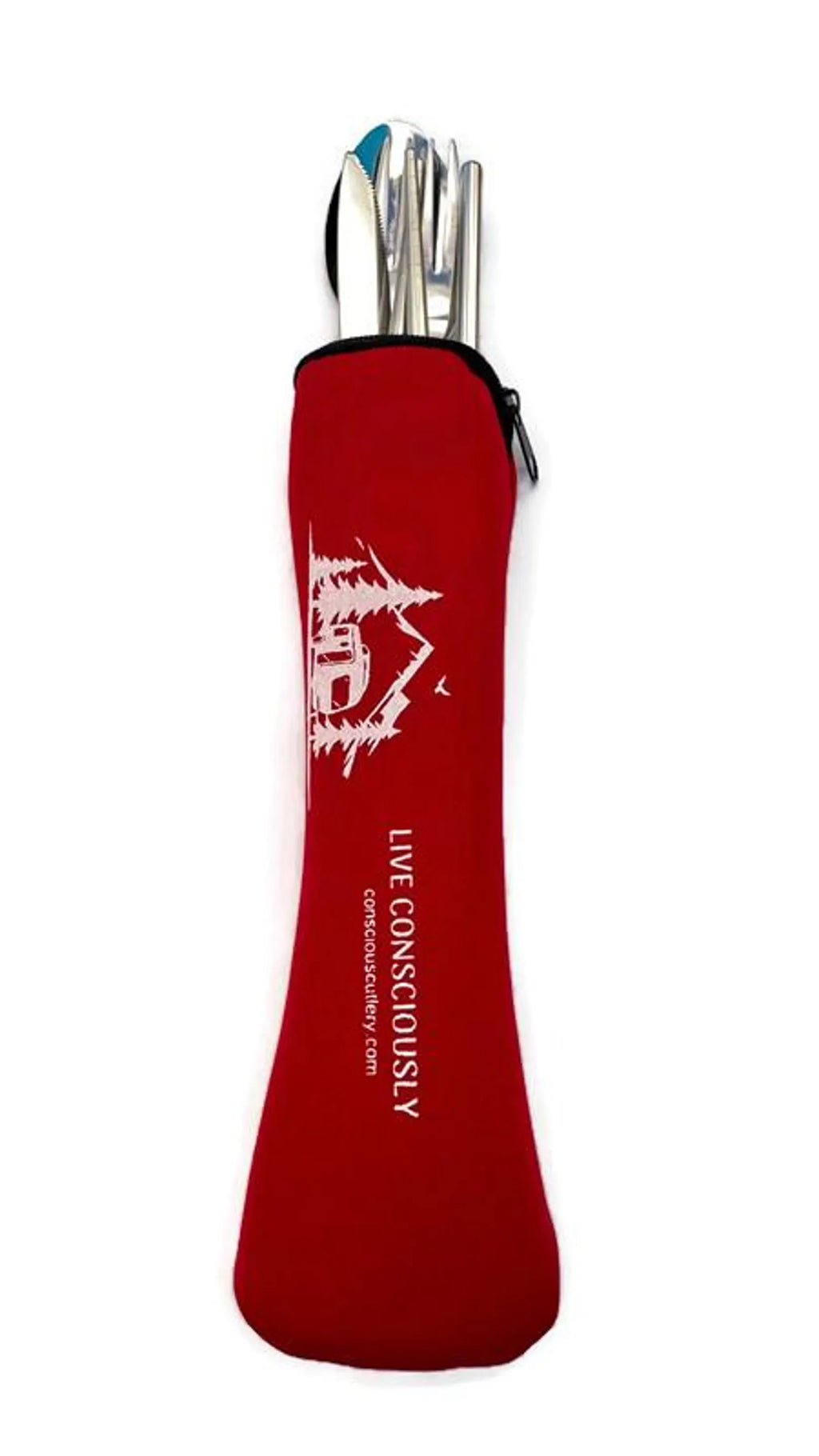 Red Trailer Travel Cutlery Set Limestone Neoprene Pouch