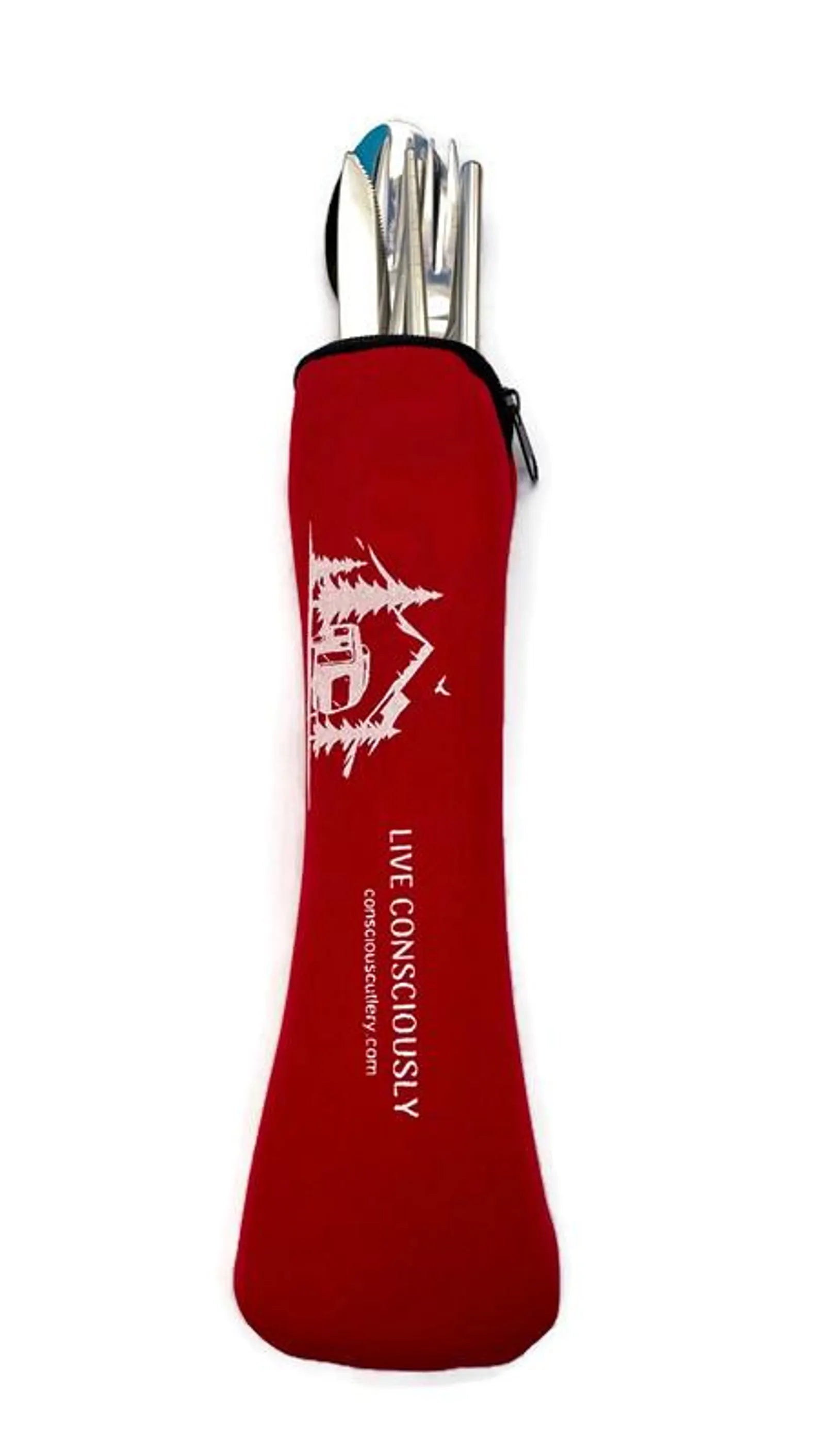 Red Trailer Travel Cutlery Set Limestone Neoprene Pouch