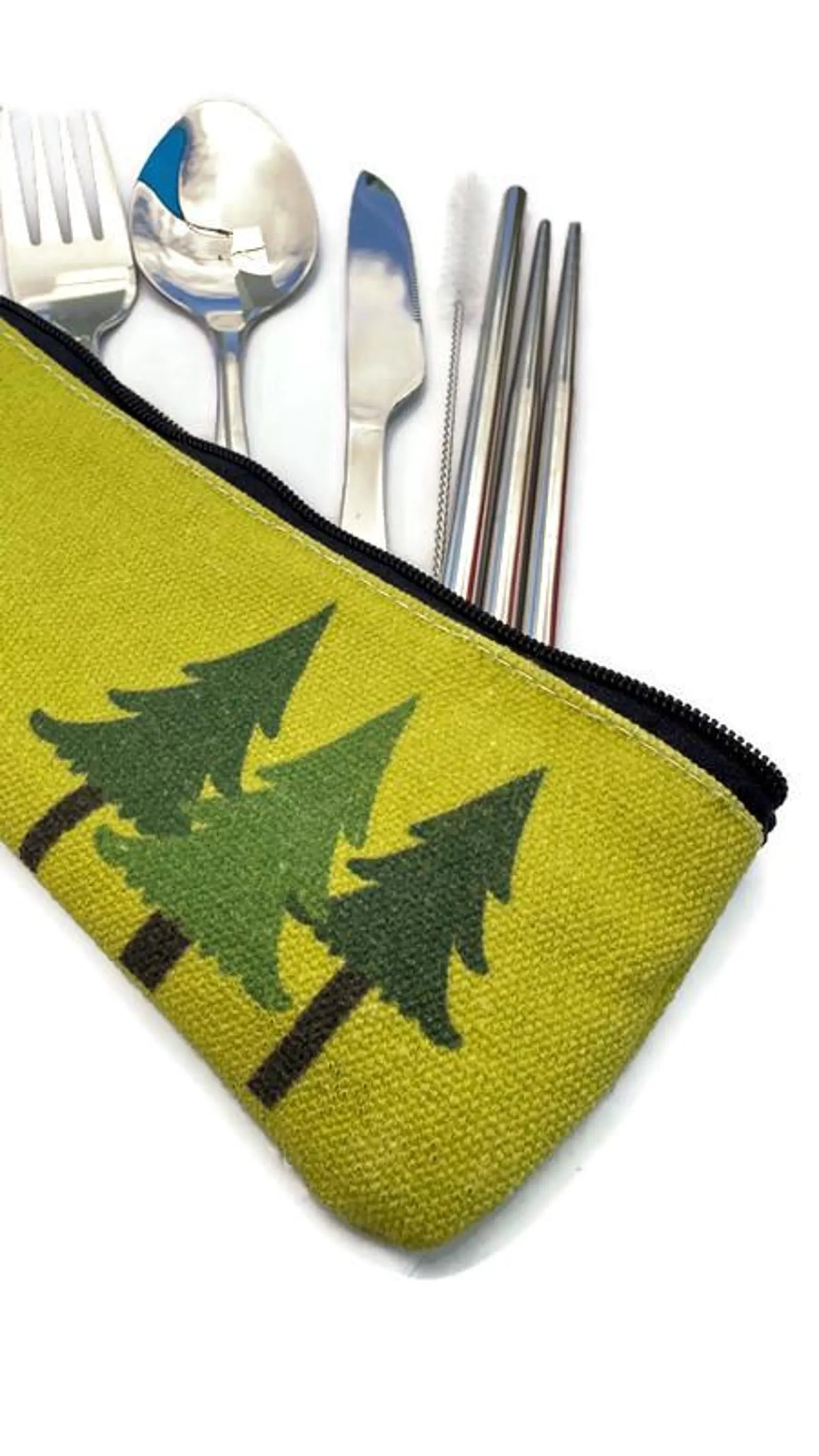 Bear Travel Cutlery Set w/ Cotton Linen Pouch