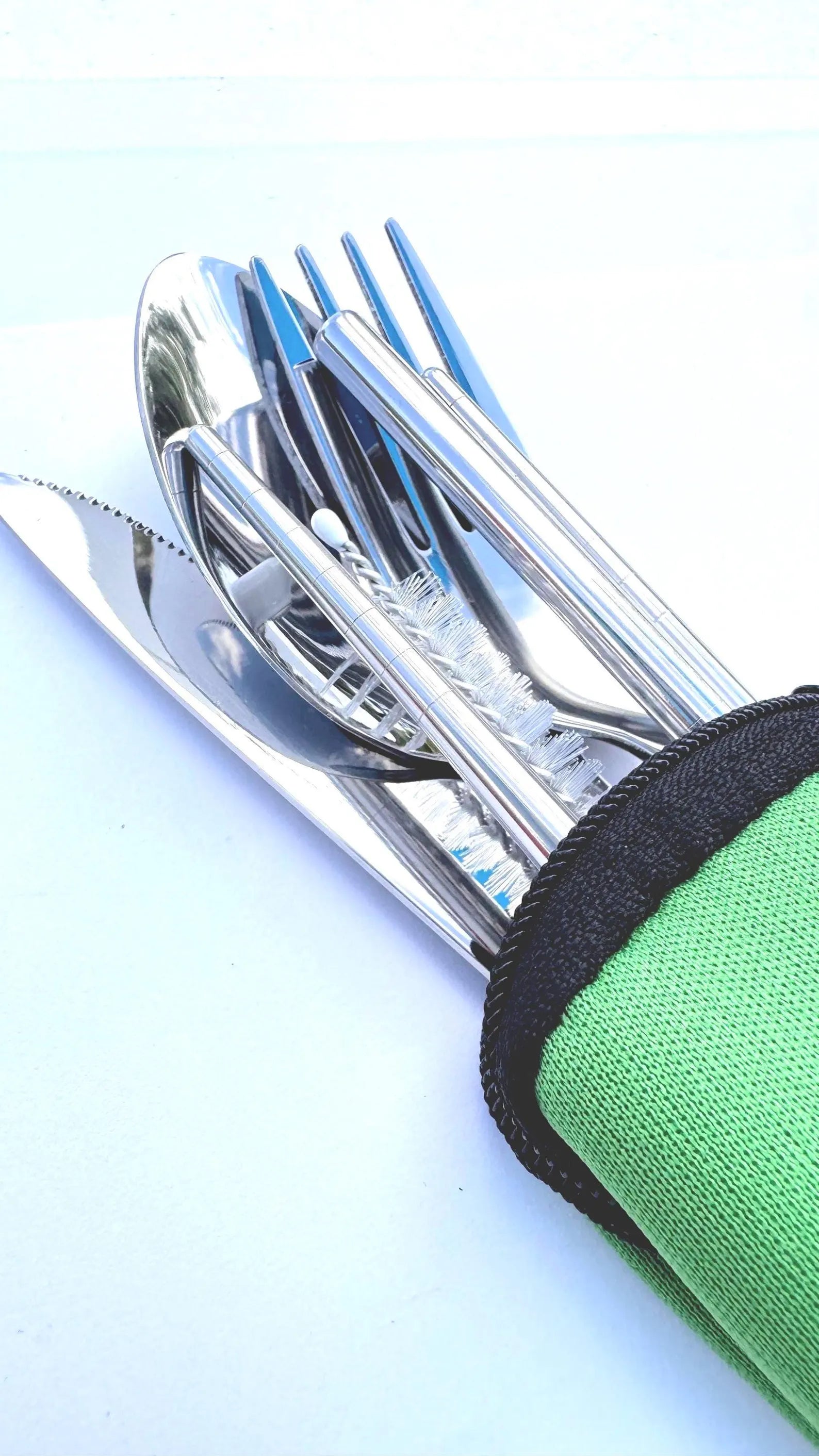 Green Mountains Travel Cutlery Set Limestone Neoprene Pouch