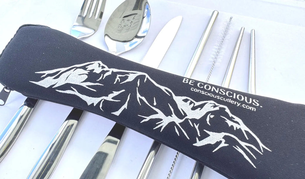 Black Mountains Travel Cutlery Set Limestone Neoprene Pouch