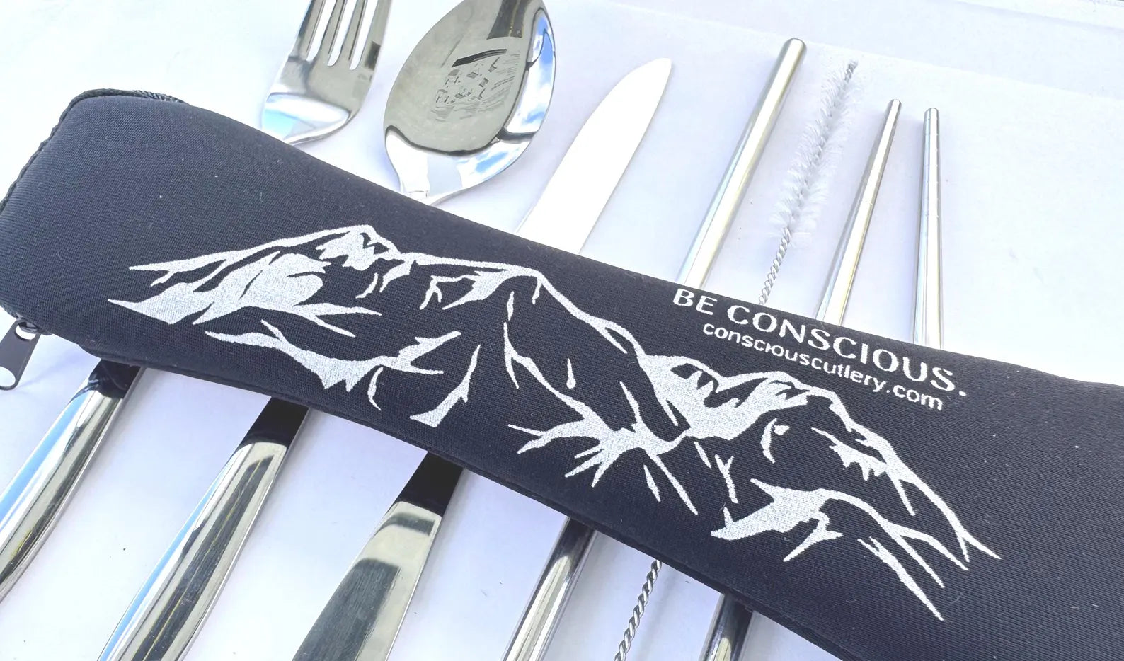 Black Mountains Travel Cutlery Set Limestone Neoprene Pouch