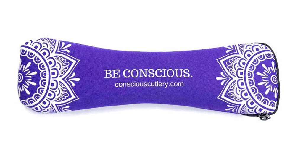 Purple Mandala Travel Cutlery Set Limestone Neoprene Pouch