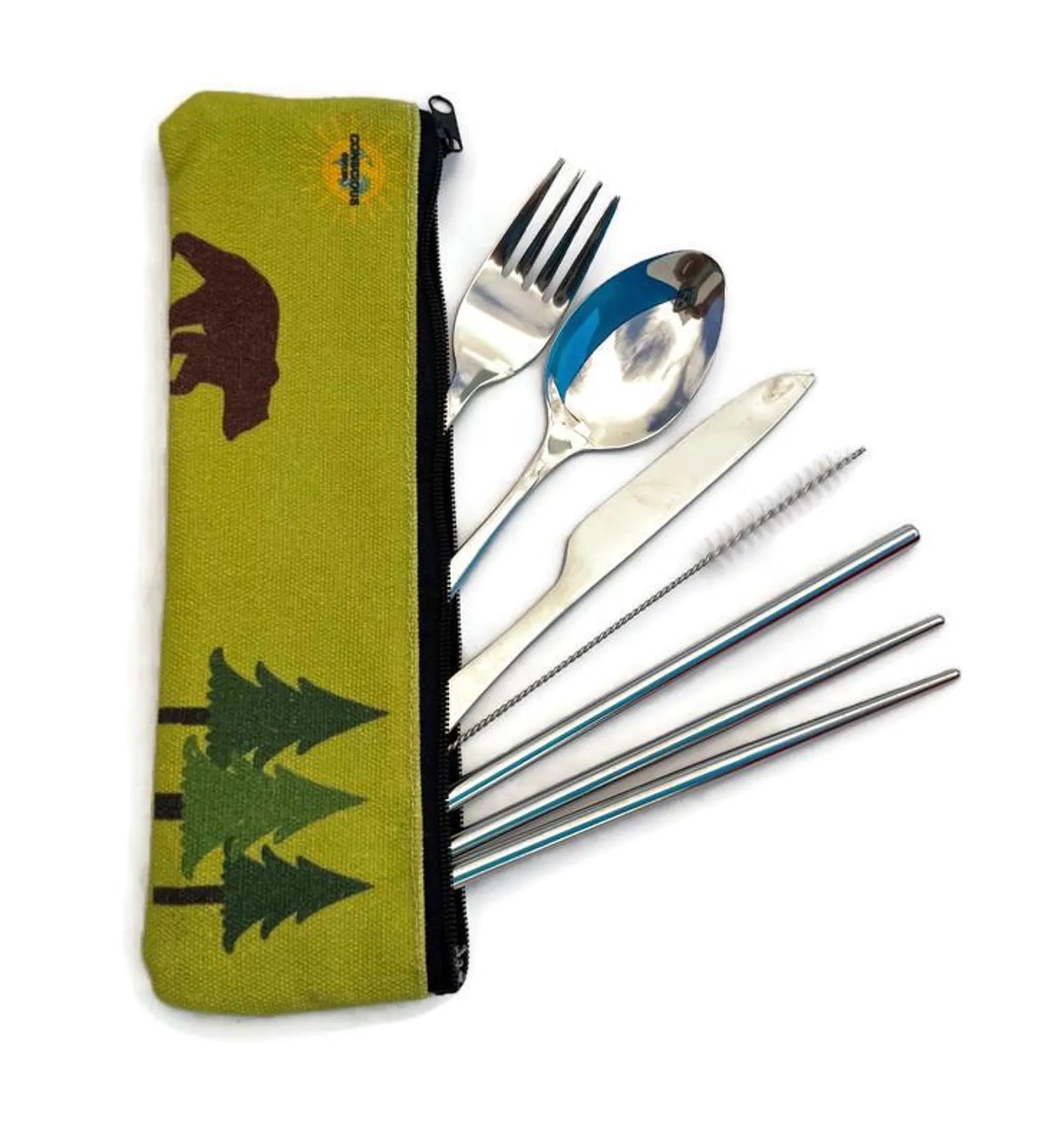 Bear Travel Cutlery Set w/ Cotton Linen Pouch