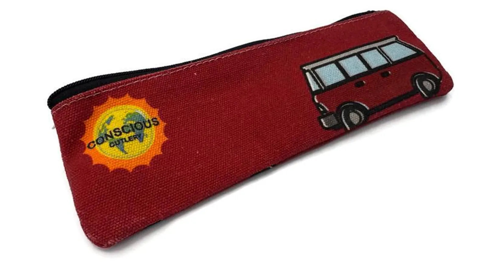 Red Vanagon Travel Cutlery Set w/ Cotton Linen Pouch