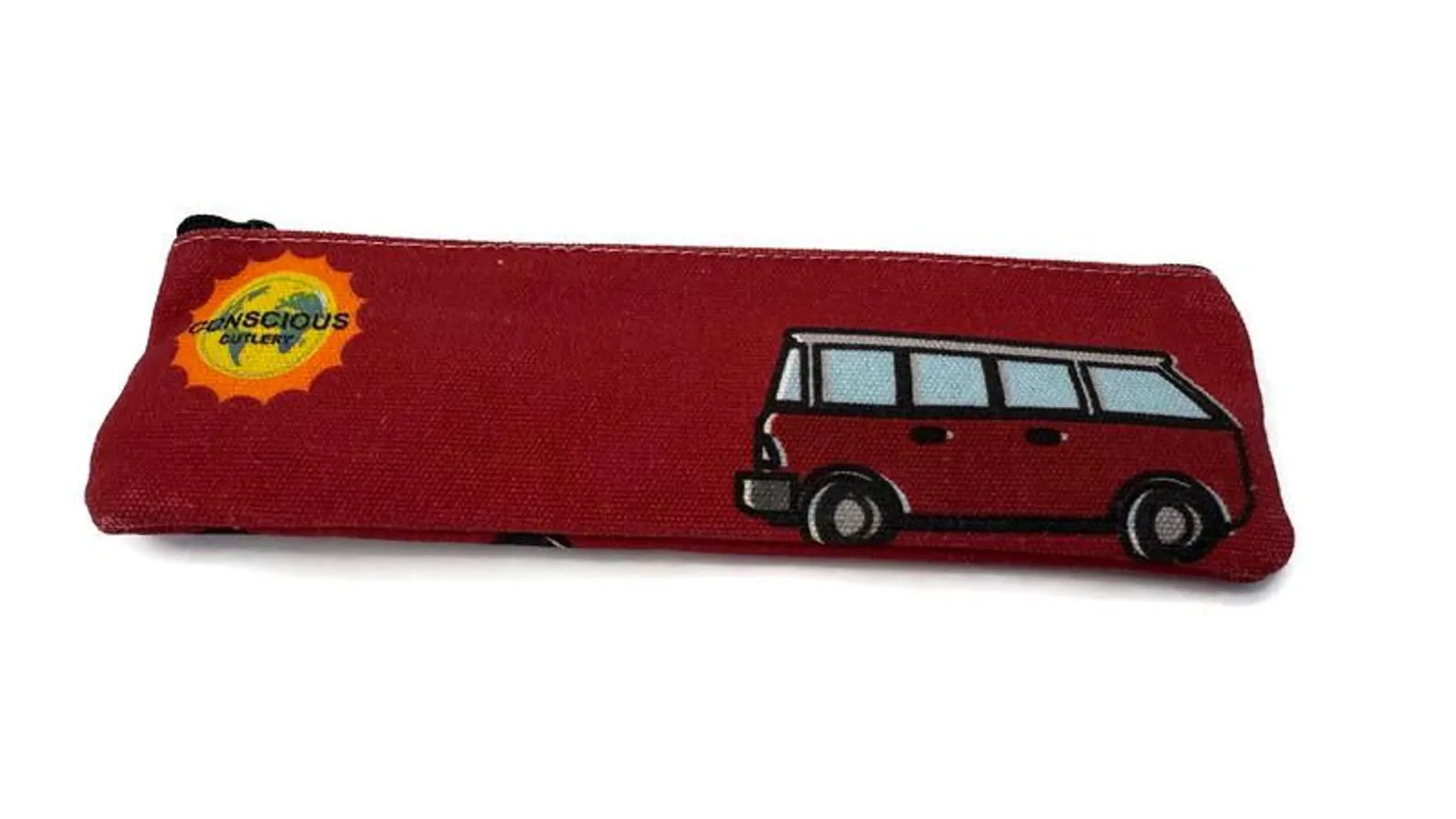 Red Vanagon Travel Cutlery Set w/ Cotton Linen Pouch