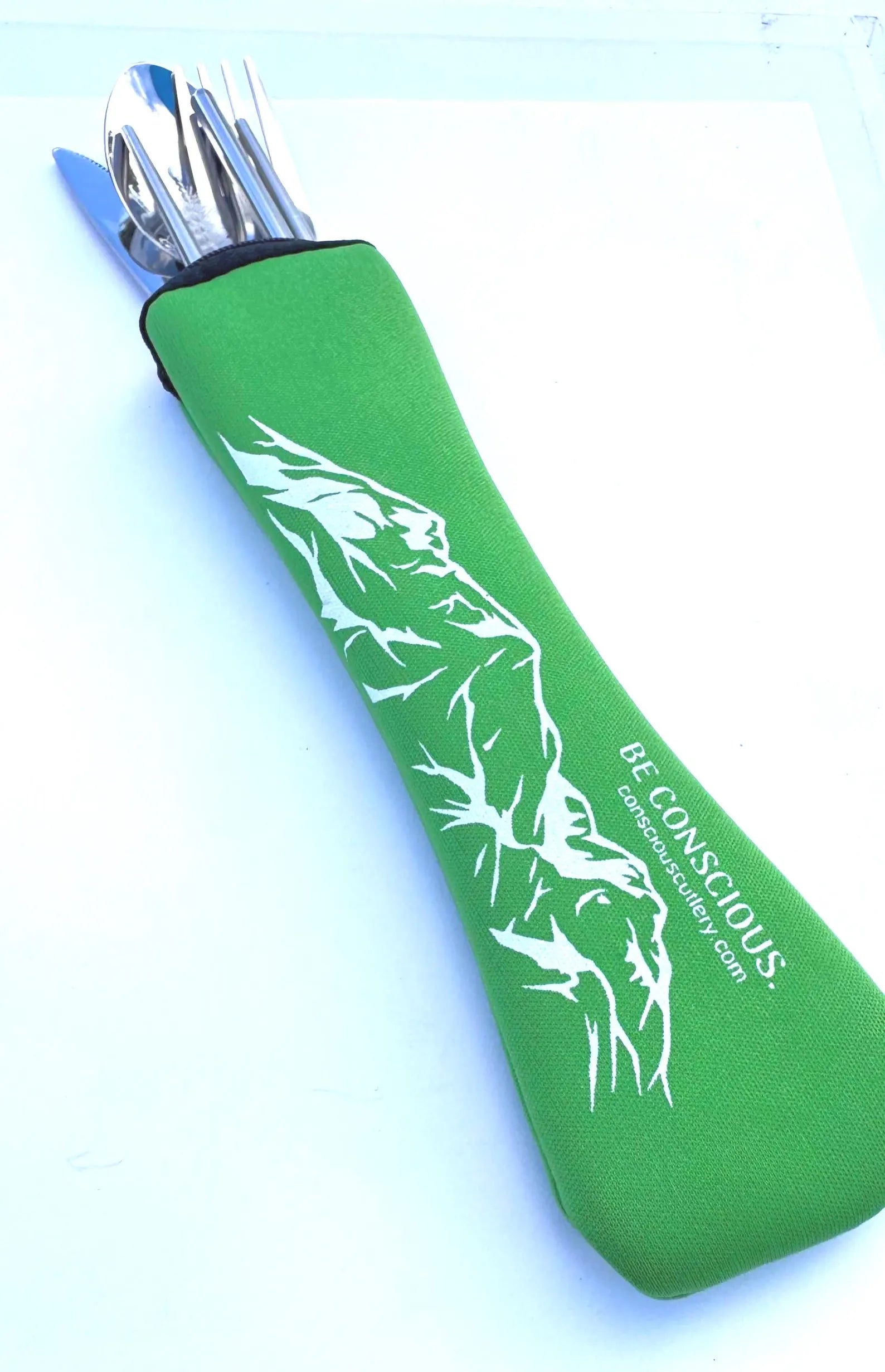 Green Mountains Travel Cutlery Set Limestone Neoprene Pouch