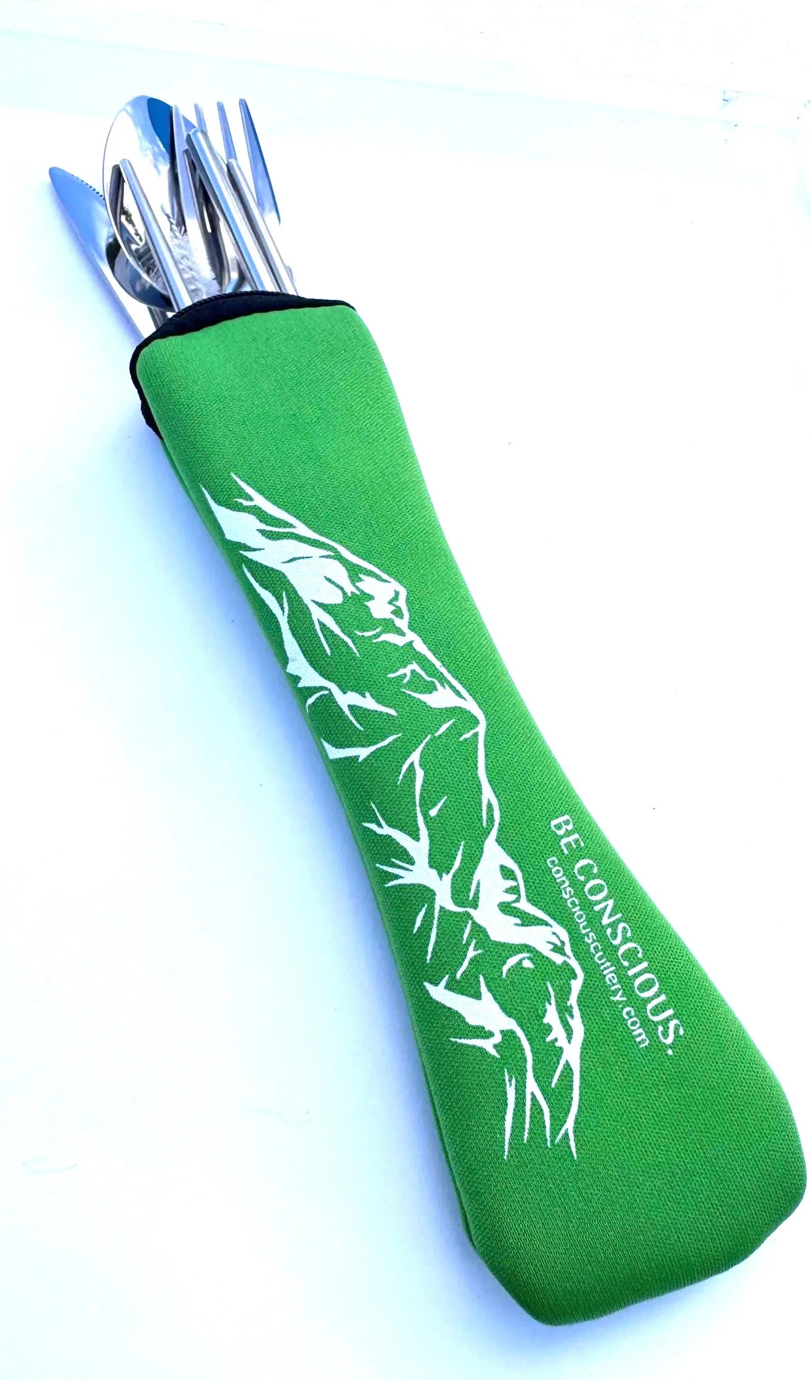 Green Mountains Travel Cutlery Set Limestone Neoprene Pouch
