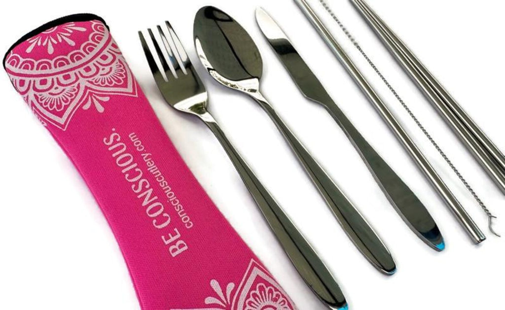 Pink Mandala Limestone Neoprene Travel Cutlery Set 