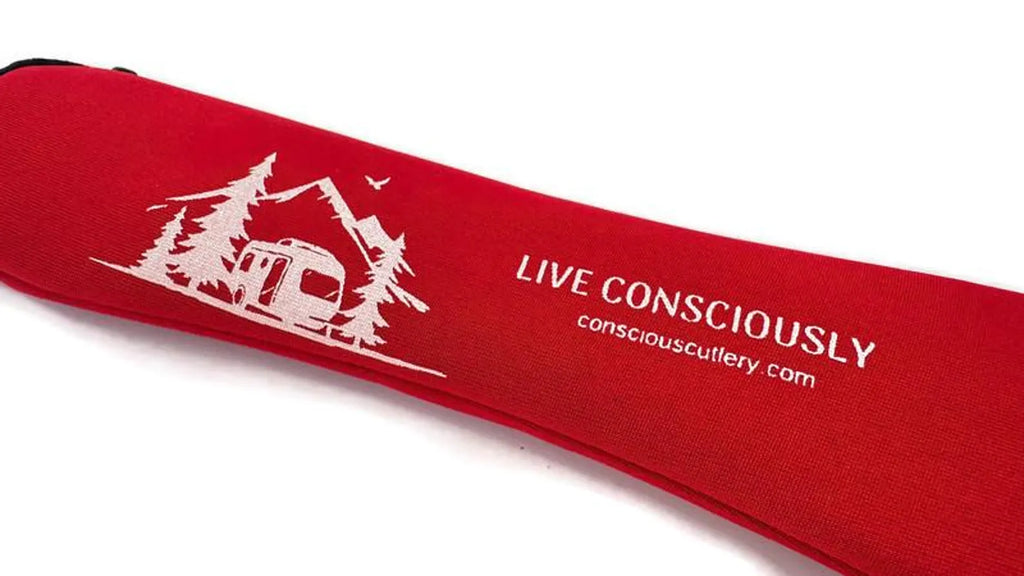 Red Trailer Travel Cutlery Set Limestone Neoprene Pouch