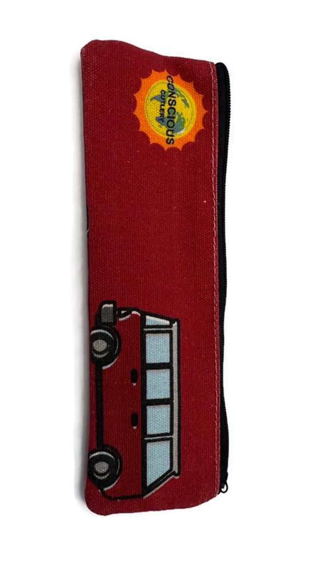 Red Vanagon Travel Cutlery Set w/ Cotton Linen Pouch