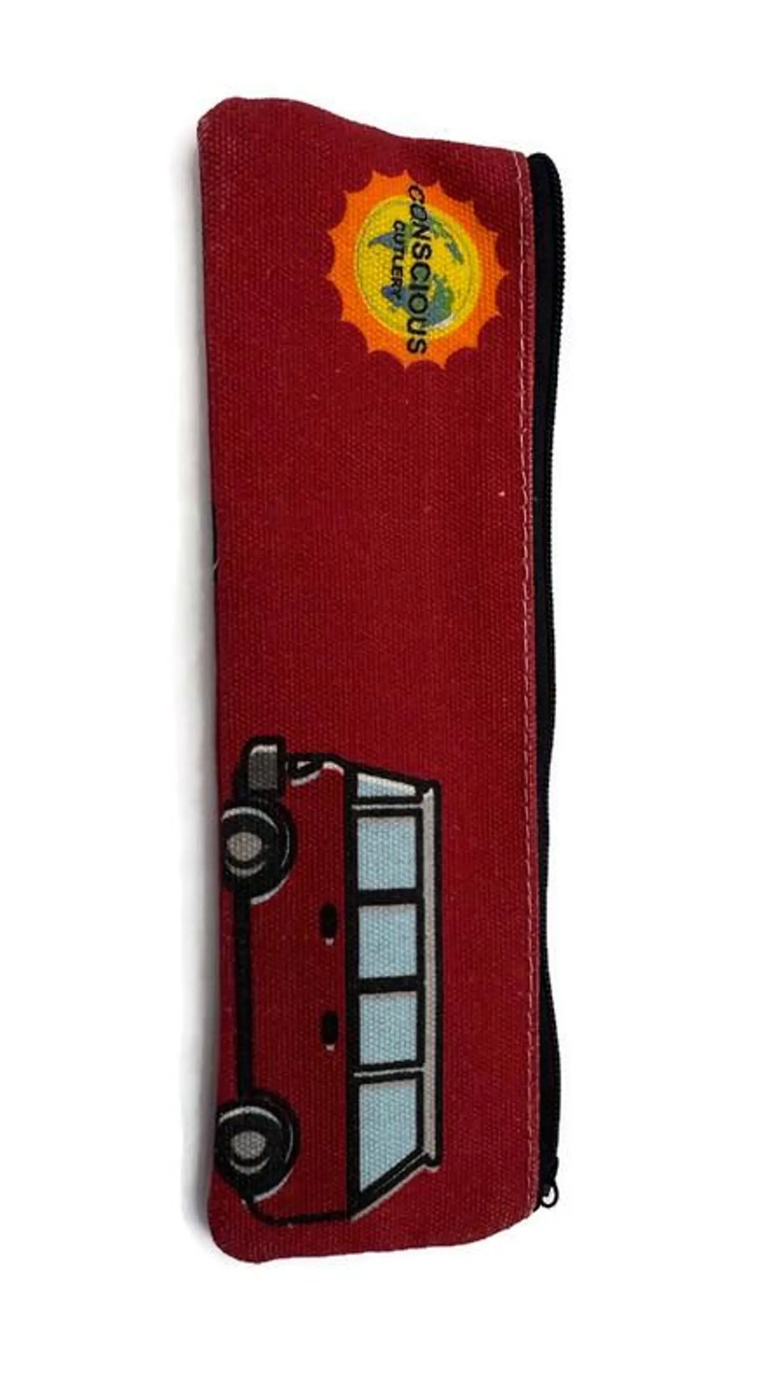 Red Vanagon Travel Cutlery Set w/ Cotton Linen Pouch