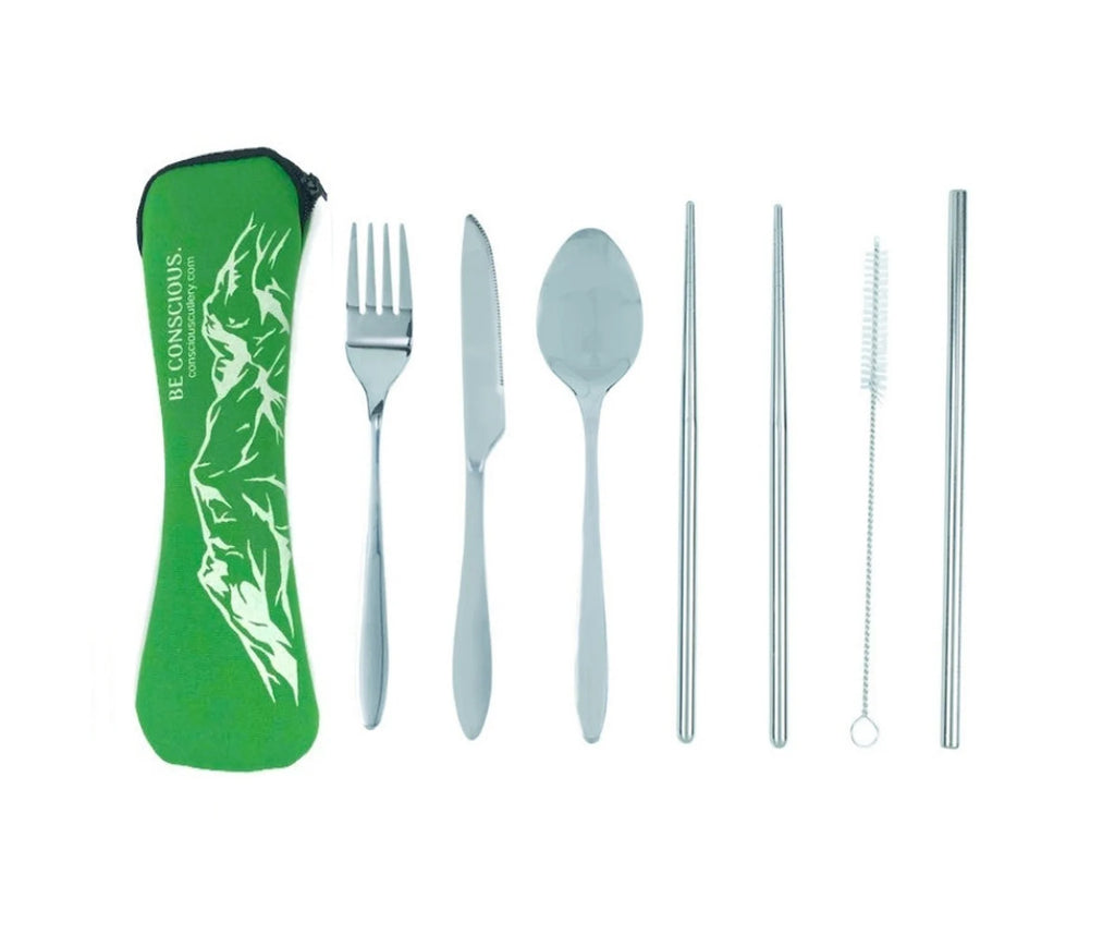 Green Mountains Travel Cutlery Set Limestone Neoprene Pouch