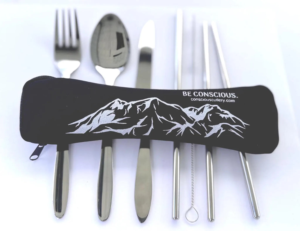 Black Mountains Travel Cutlery Set Limestone Neoprene Pouch