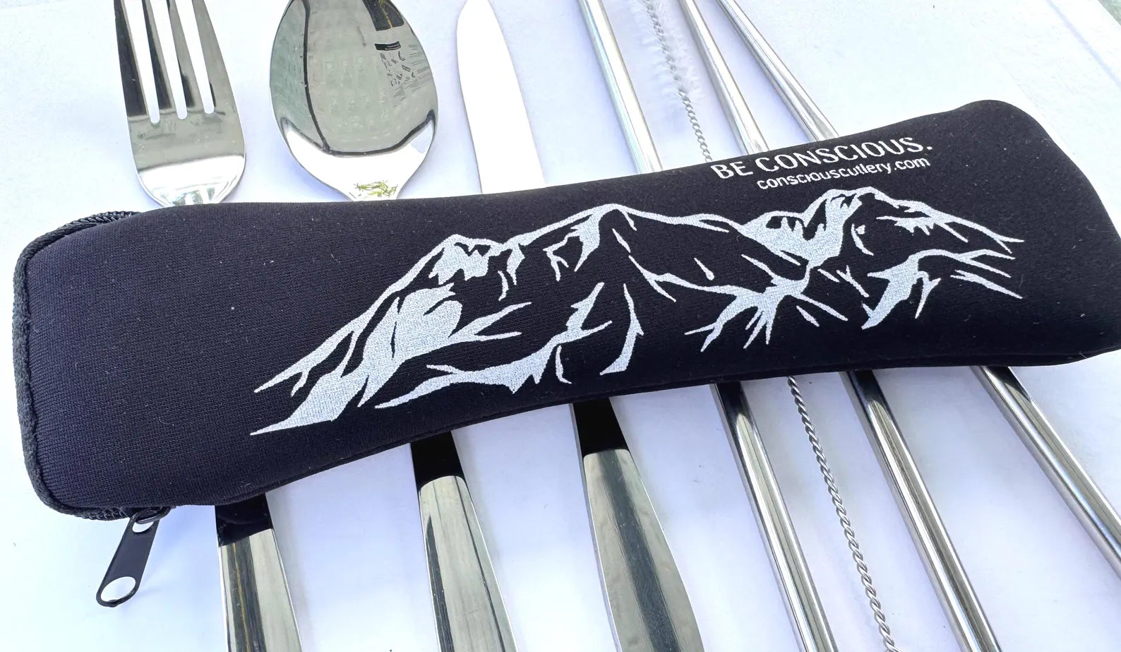Black Mountains Travel Cutlery Set Limestone Neoprene Pouch