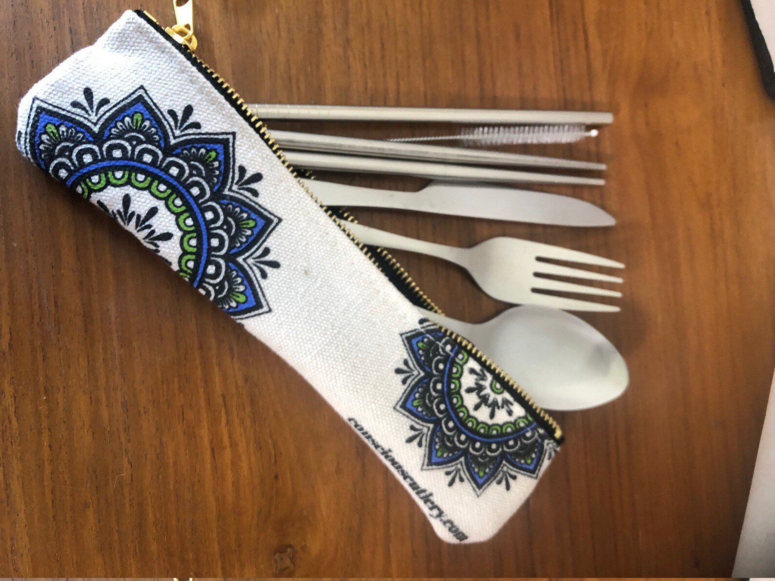 7 Piece Travel Cutlery Set With Hemp Pouch MANDALA