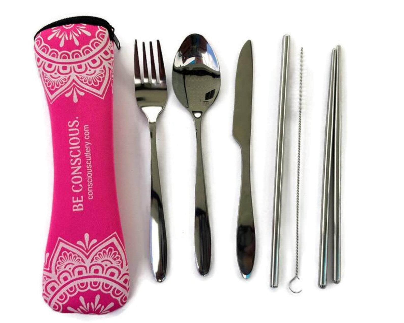 Pink Mandala Limestone Neoprene Travel Cutlery Set 