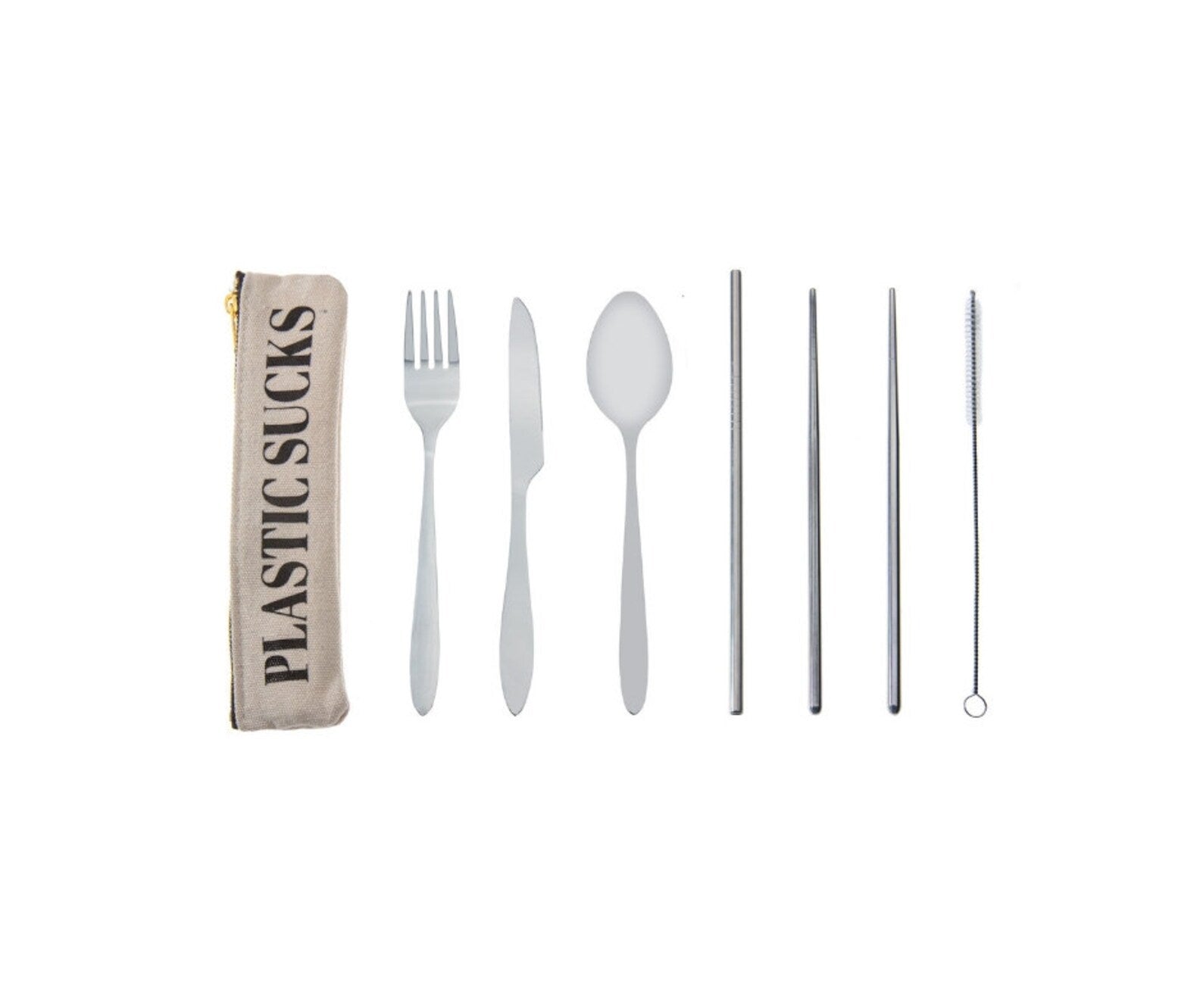 7 Piece Travel Cutlery Set With Hemp Pouch PLASTIC SUCKS