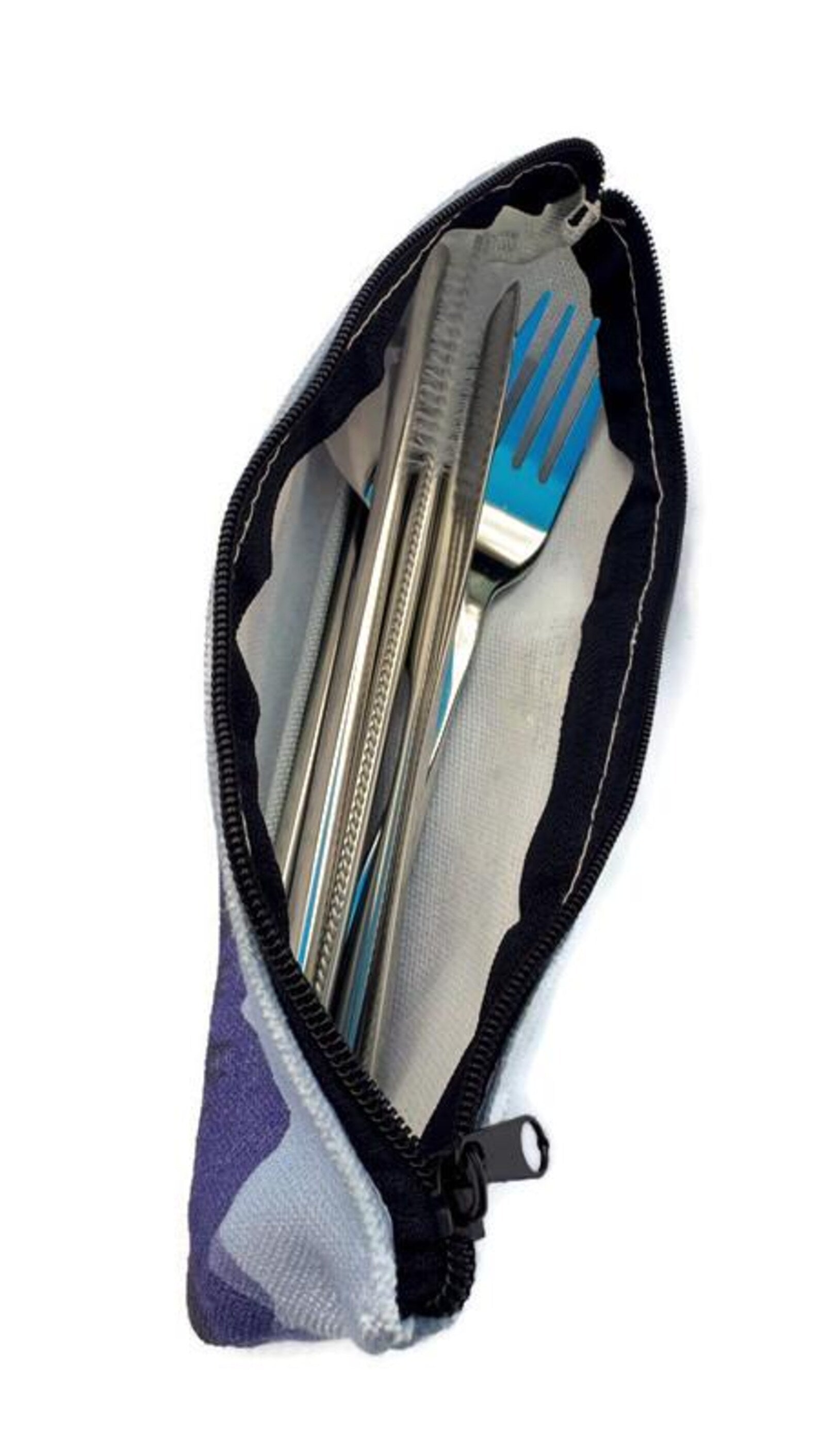 Blue Mountains Travel Cutlery Set w/ Cotton Linen Pouch 